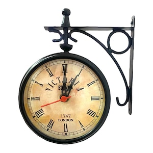 4&quot; Black Finish Victoria Station Double Sided Railway Clock Functional Clock, Wall Hanging Clock, Wall Double Sided Clock for Home Decor