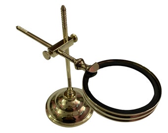 Nautical Desktop Brass Magnifying Glass Vintage Style Reading Lens on Stand