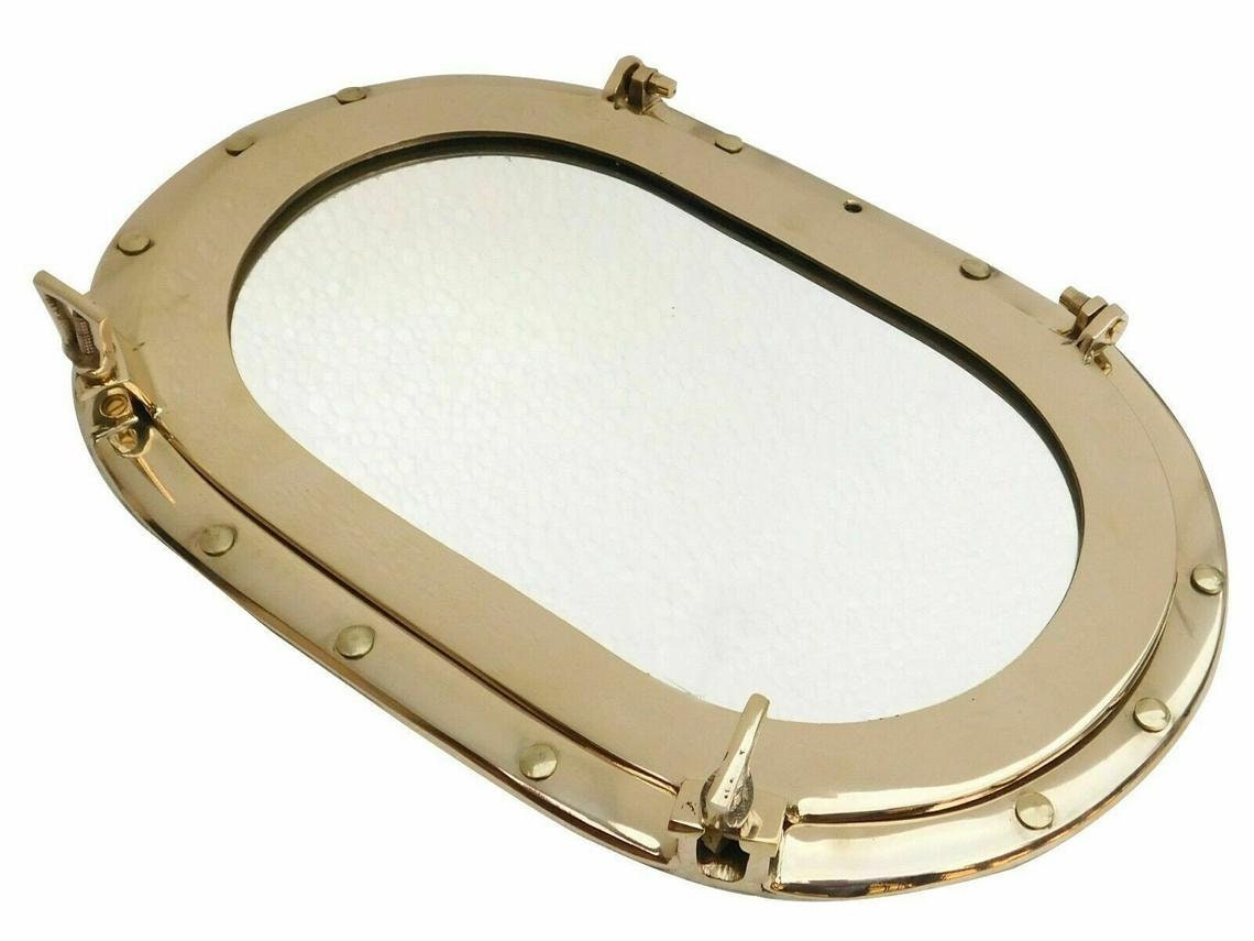Brass Oval Shape Porthole Mirror Maritime Boat Windows Porthole Decor