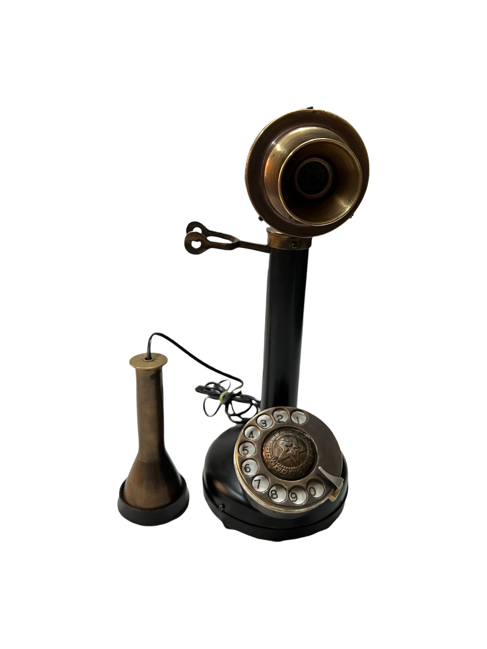 骨董 文机 Old Retro Candlestick Phone Rotary Dial Home Office Decor