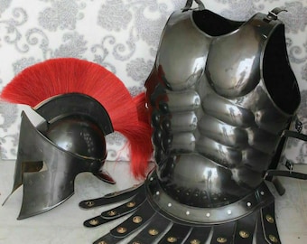 Gladiator Roman Maximus Style Helmet Armor with Spikes Costume W/ Muscle Jacket