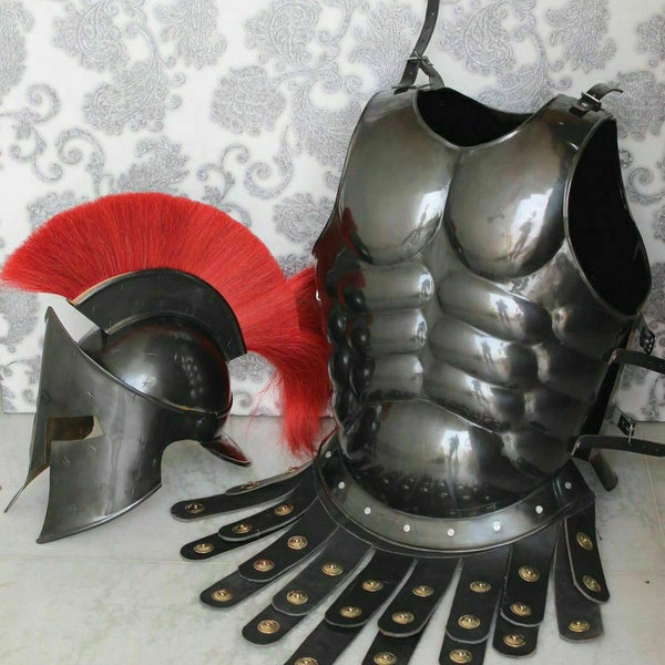 Gladiator Roman Maximus Style Helmet Armor with Spikes Costume W/ Muscle Jacket