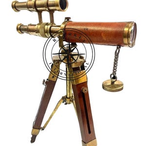 Double Barrel Telescope 9&quot; Antique Maritime Style Spyglass Marine theme with Wooden Tripod Stand best for Halloween, Christmas gift