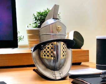 Handmade Gladiator Helmet, Brass Medieval Armor, SCA LARP Costume