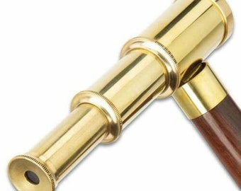 Vintage Brass Telescope Walking Stick - Collectible Marine Prop Wooden Cane With Functional Spyglass