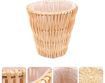 decoupage floral fabric mint green /& pink Vintage wicker bin wastepaper basket