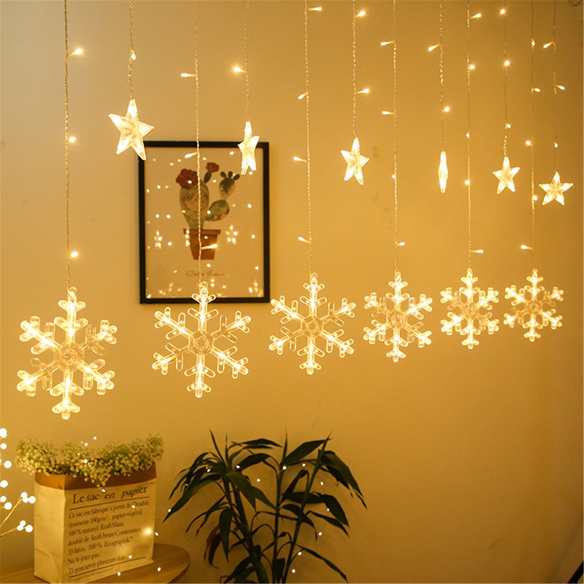 Christmas Fairy Lights Festoon Led String Lights Snowflake Etsy