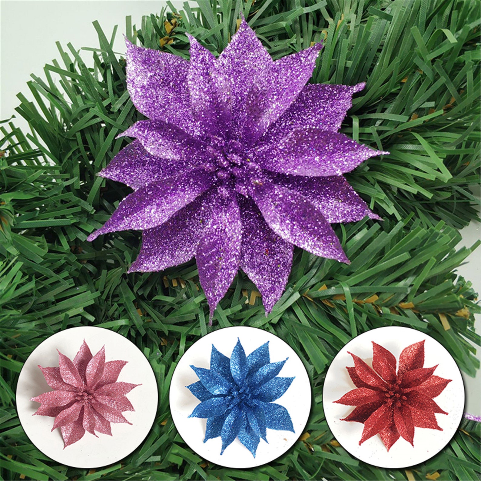 10cm Glitter Artificial Flower Christmas Flowers For Home Etsy