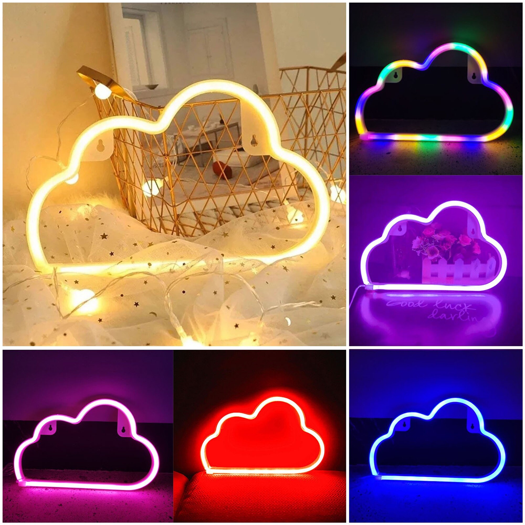 LED Cloud Design Neon Sign Night Light Art Lámpara de pared de Etsy