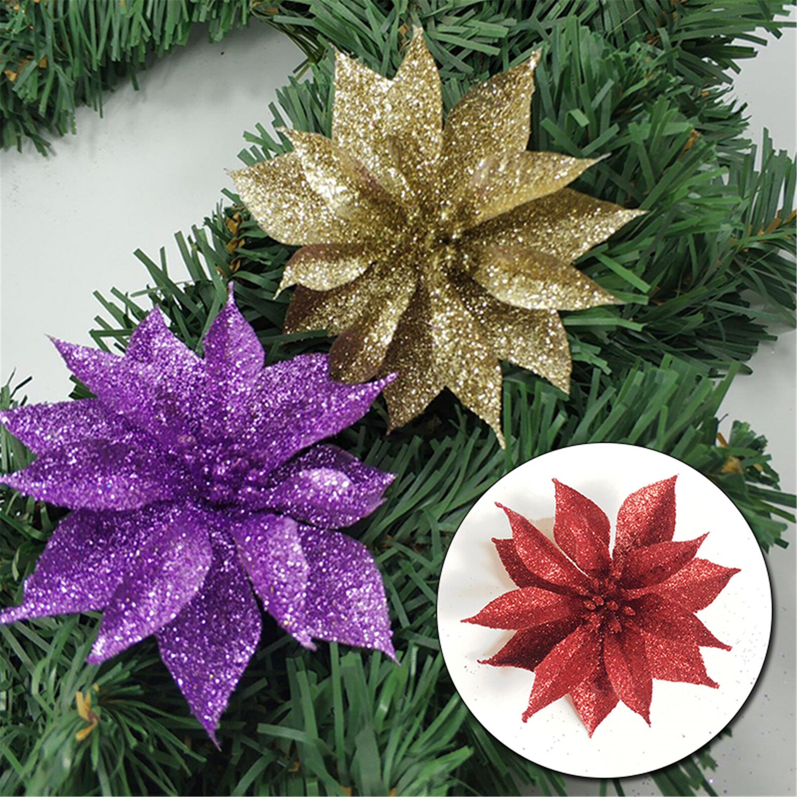 10cm Glitter Artificial Flower Christmas Flowers For Home Etsy