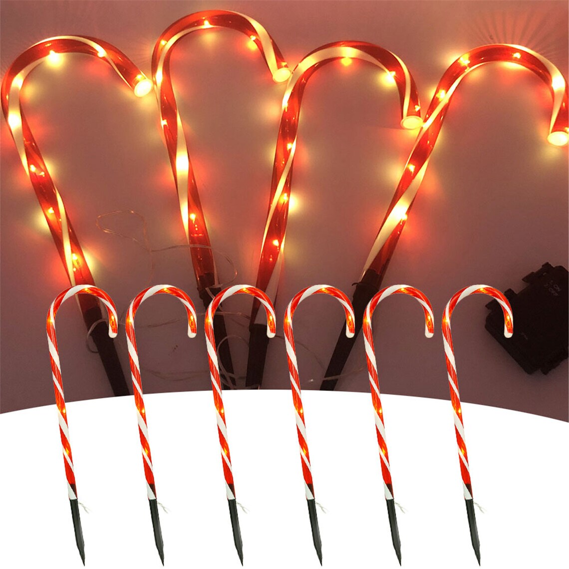 6 Pcs Christmas Light Pathway Candy Cane Walkway Light Usb Etsy