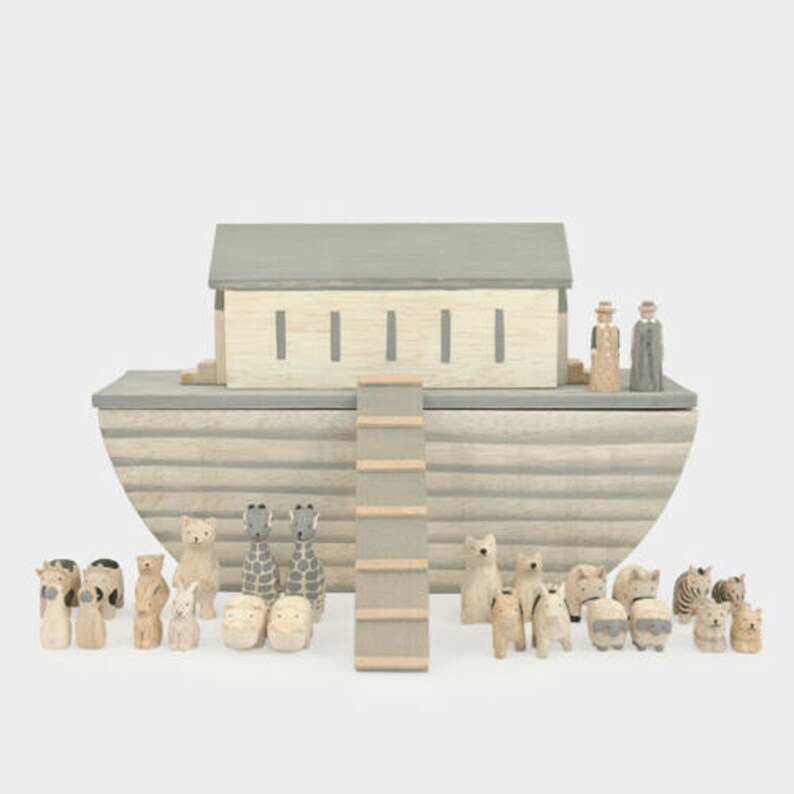 Large Natural Hand Carved Noah's Ark Set Christening Baby Etsy