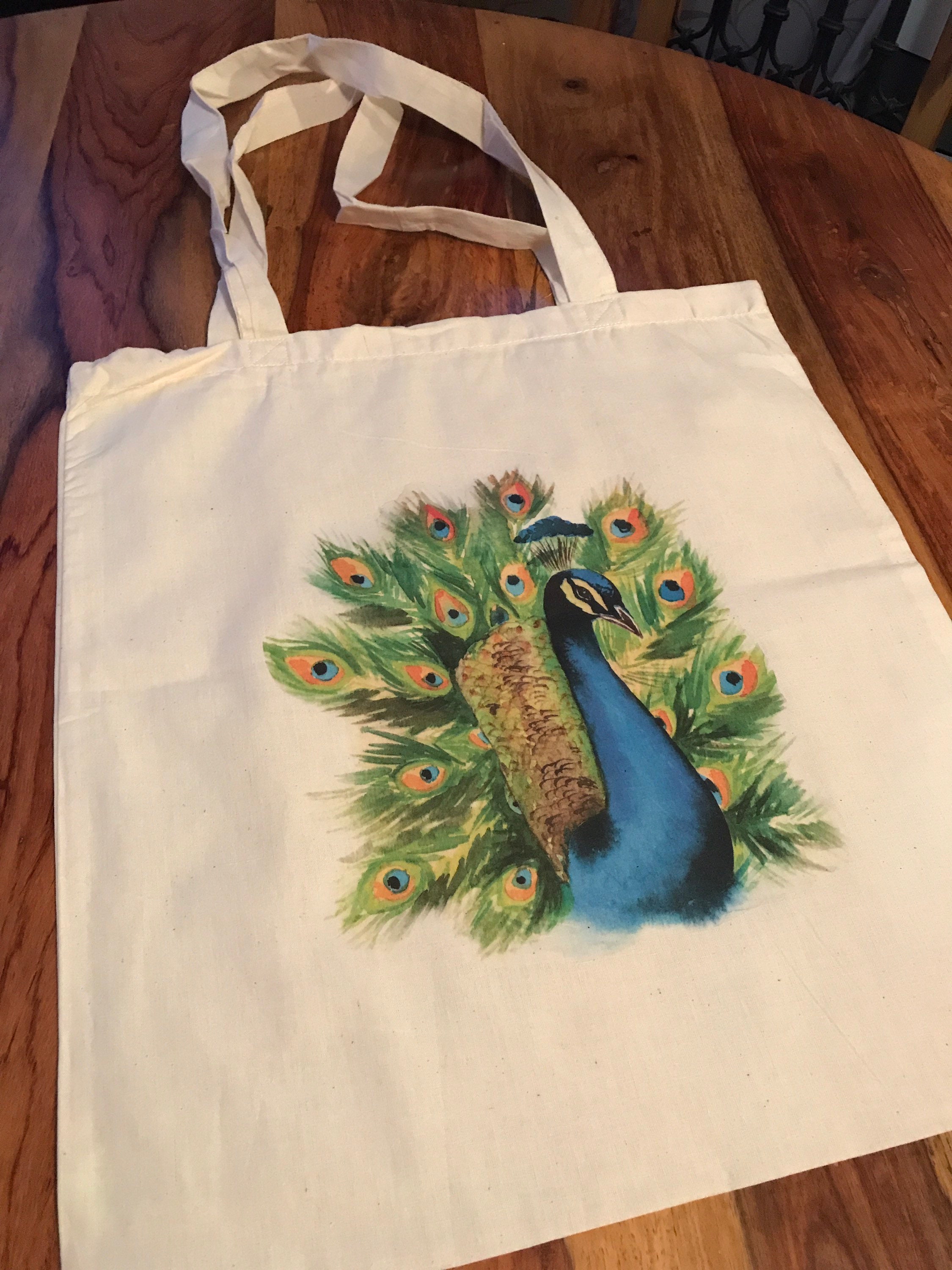 Peacock tote bag reusable eco canvas strong shopping grocery Etsy