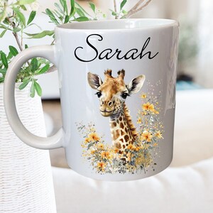 Giraffe mug that can be personalised, giraffe gift.