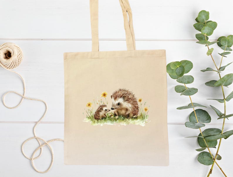 Personalised Hedgehog Tote Bag, Cute Eco Friendly Canvas Shopper, Hedgehog Lover Gift, Wildlife Nature Bag, Birthday Christmas Present women imagem 7