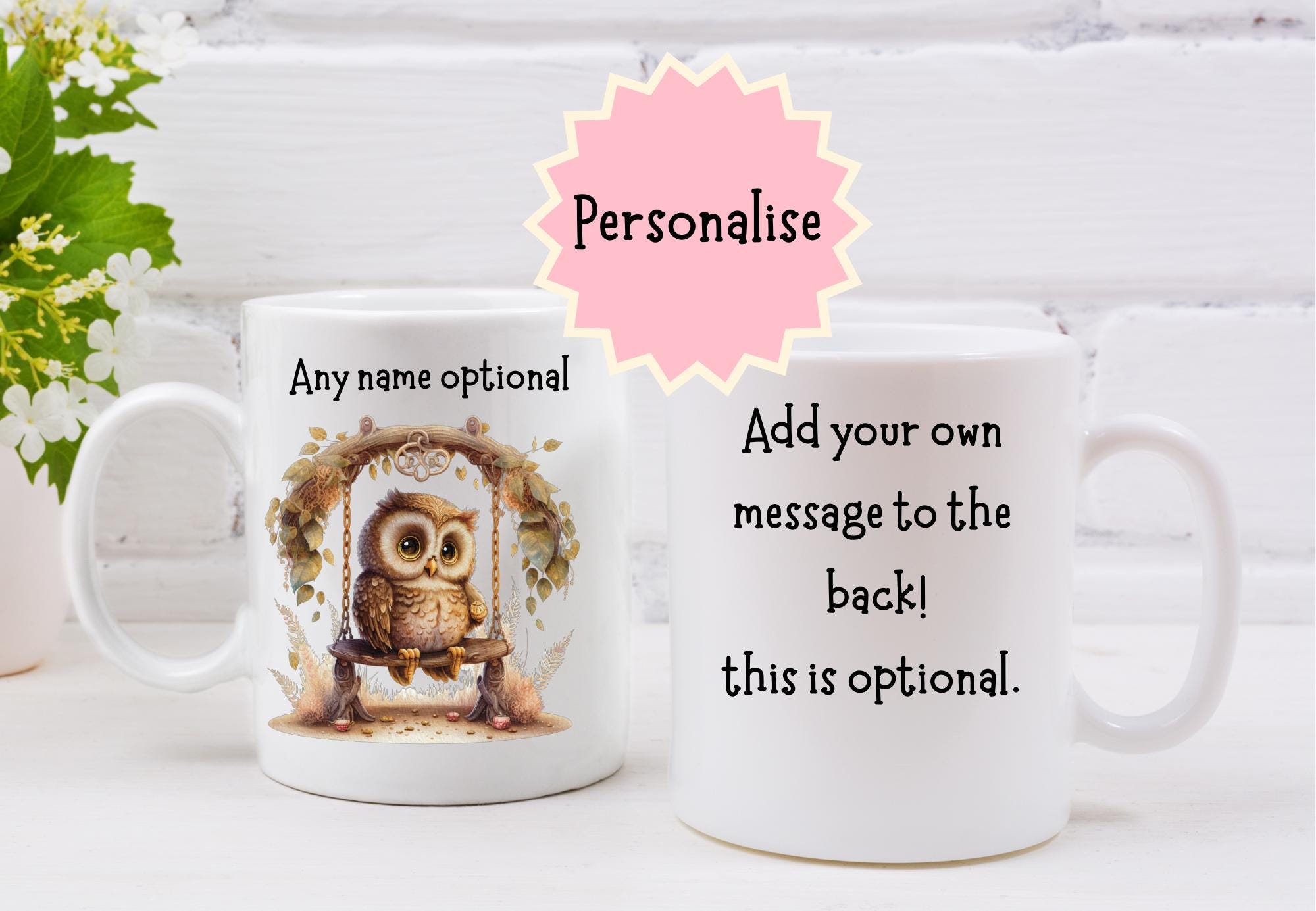 Owl mug that can be personalised, owl coffee mug, owl lover gifts, owl gifts nan, owl gifts mum, owl