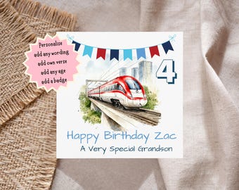 Personalised Train Birthday Card for Boys | Any Name & Age 4th 5th 6th 7th 8th | Son Grandson Nephew | Choo Choo Train Card UK | Kids Card