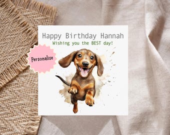 Carte d'anniversaire personnalisée teckel pour femme parente mère grand-mère tante soeur ami grand-père papa neveu fils n'importe quel nom, carte pour chien.