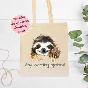 Personalised Sloth Tote Bag | Custom Name Sloth Gift | Cute Sloth Lover Gift | Sloth Canvas Tote Bag | Eco Friendly Cotton Shopping Bag