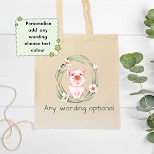 Personalised Pig Tote Bag – Cute Piggy Shopping Bag –Eco-Friendly Reusable Tote – Pig Lover Gift – Farm Animal Canvas Bag – Piglet Bag her.
