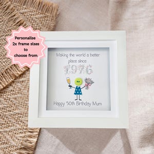 1976 Year Frame 50th Birthday Gift | Pebble Art Picture | Born in 1976 Keepsake | 50th Birthday Frame UK | Button Art.