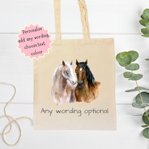 Personalised Horse Tote Bag – Custom Name Equestrian Shopper – Horse Lover Gift – Reusable Cotton Tote Bag UK 画像 1