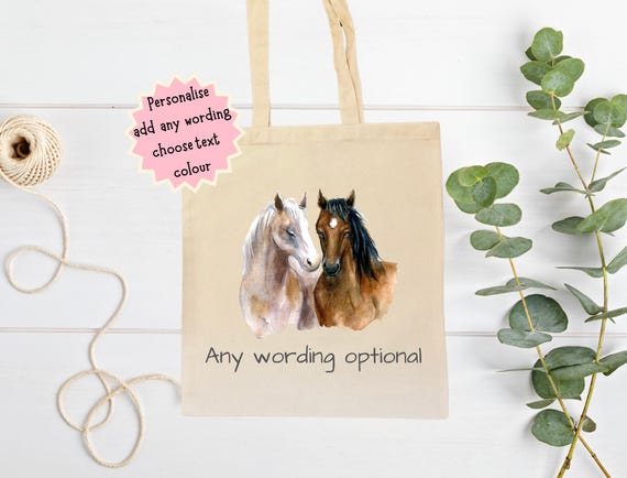 Personalised Horse Tote Bag – Custom Name Equestrian Shopper – Horse Lover Gift – Reusable Cotton Tote Bag UK