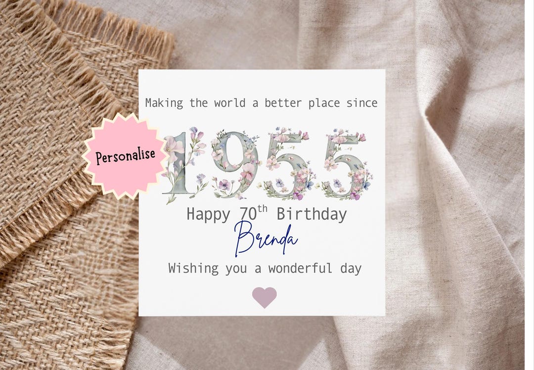 70th Birthday Card, 1955 Year Birthday Card for Female, Fully ...