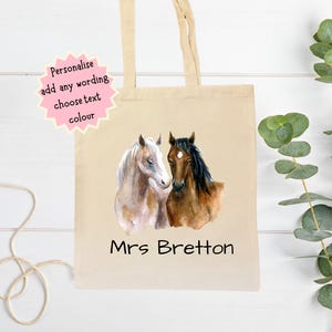 Personalised Horse Tote Bag – Custom Name Equestrian Shopper – Horse Lover Gift – Reusable Cotton Tote Bag UK 画像 5