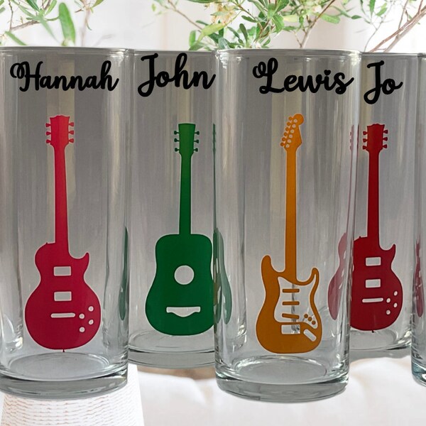 Guitar drinking glass personalised gift.