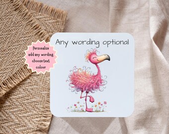 Personalised Flamingo Coaster | Pink Flamingo Drinks Coaster | Tropical Bird Gift | Square Drinks Mat | Flamingo Lover Gift | UK Handmade