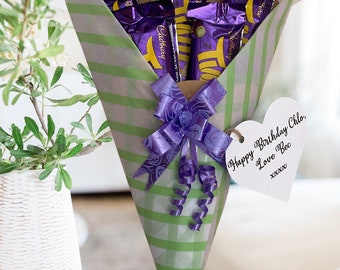 Cadbury Twirl Chocolate bouquet with personalised gift tag and bow.