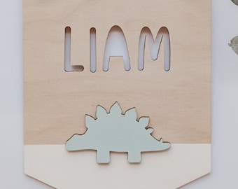 Dinosaur Personalised Wooden Wall Door Hanging nursery decor Plaque-kids door sign-custom name-kids gift-baby gift-lasercut-personalized