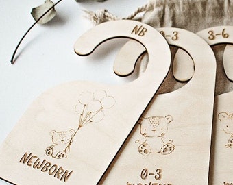 Teddy Bear Nursery Closet Dividers: Laser Engraved Wooden Baby Clothes Organizer