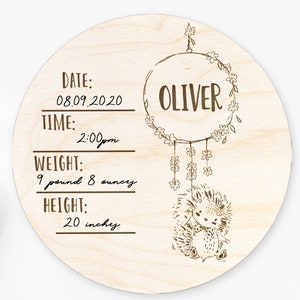 Hospital Welcome Sign Baby Announcement Plaque Newborn Name Sign Baby Stats Wooden Sign Engraved Newborn Stats Round Name Sign