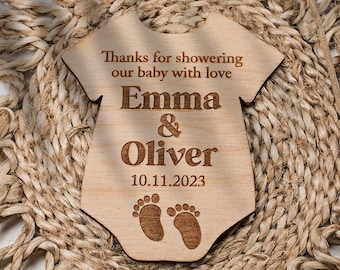 Personalized Baby Shower Wooden Magnet Favors: Baby Bodysuit Design