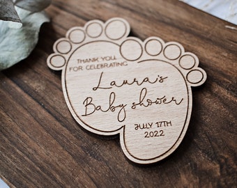 Personalized Baby Shower Favors: Engraved Wooden Foot Magnet