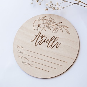 Hospital Welcome Sign Baby Announcement Plaque Newborn Name Sign Baby Stats Wooden Sign Engraved Newborn Stats Round Name Sign