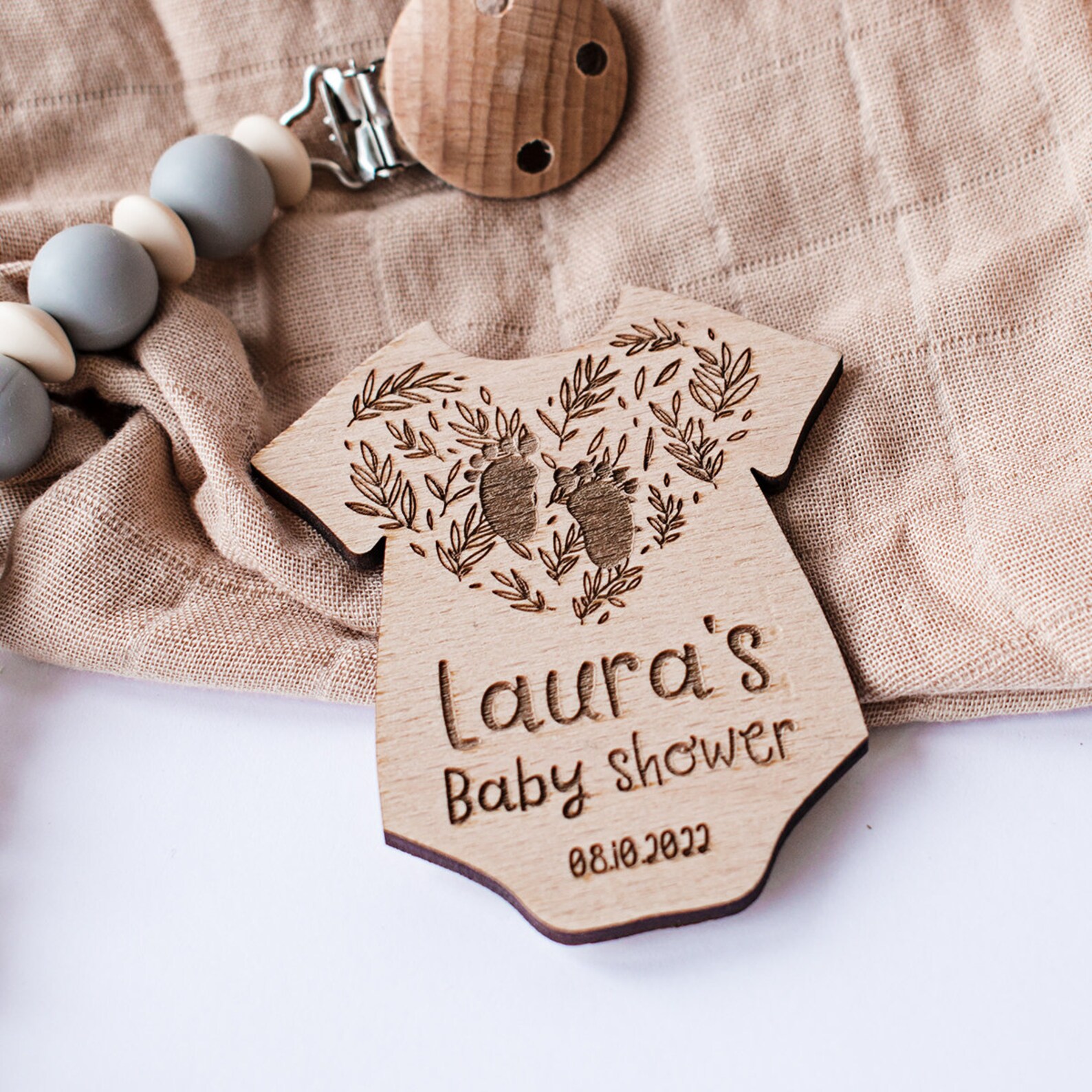 Personalized Baby Shower Favors: Wooden Baby Bodysuit Magnet - Etsy