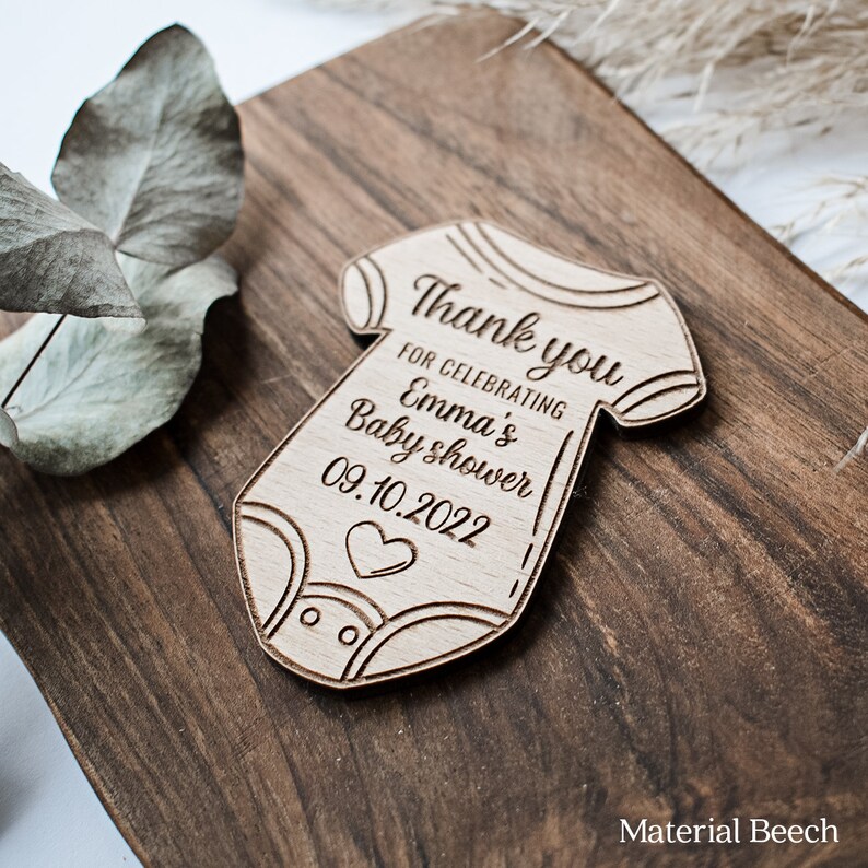 Personalized Baby Shower Favors: Wooden Baby Bodysuit Magnet - Etsy