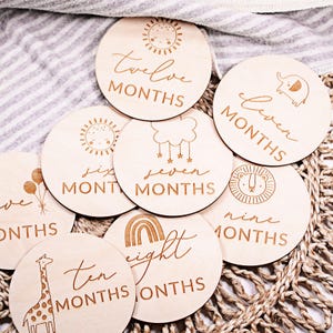 Safari Wooden Baby Milestone Discs, Newborn Photo Props