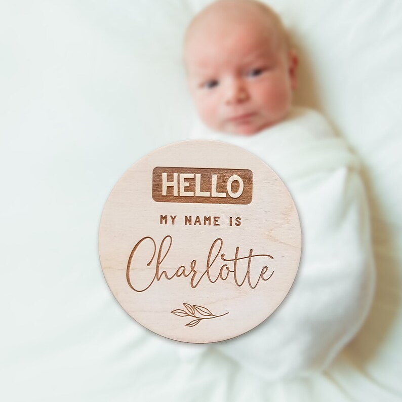 Hello My Name is Sign Newborn Announcement Custom Baby Name Etsy