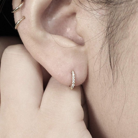 Diamond Huggie Hoop Dainty Earrings 9 10 11 Mm Diameter Size