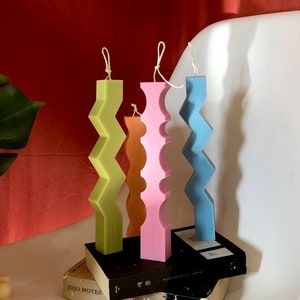 Zigzag soy wax taper candles-Squiggle Candle, Unique Waving design candle, Home Decor, Wedding Gift, Taper candle, Relaxation