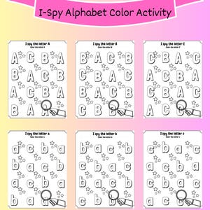 Hojas de trabajo del alfabeto "Veo Veo" / Divertidos juegos de letras para niños / Reconocimiento del abecedario imprimible / Aprendizaje temprano para la educación en casa y en el aula