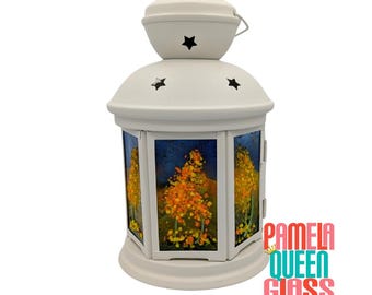 Fused Glass Wildflowers Lantern Original art Patio Porch Light One of a Kind