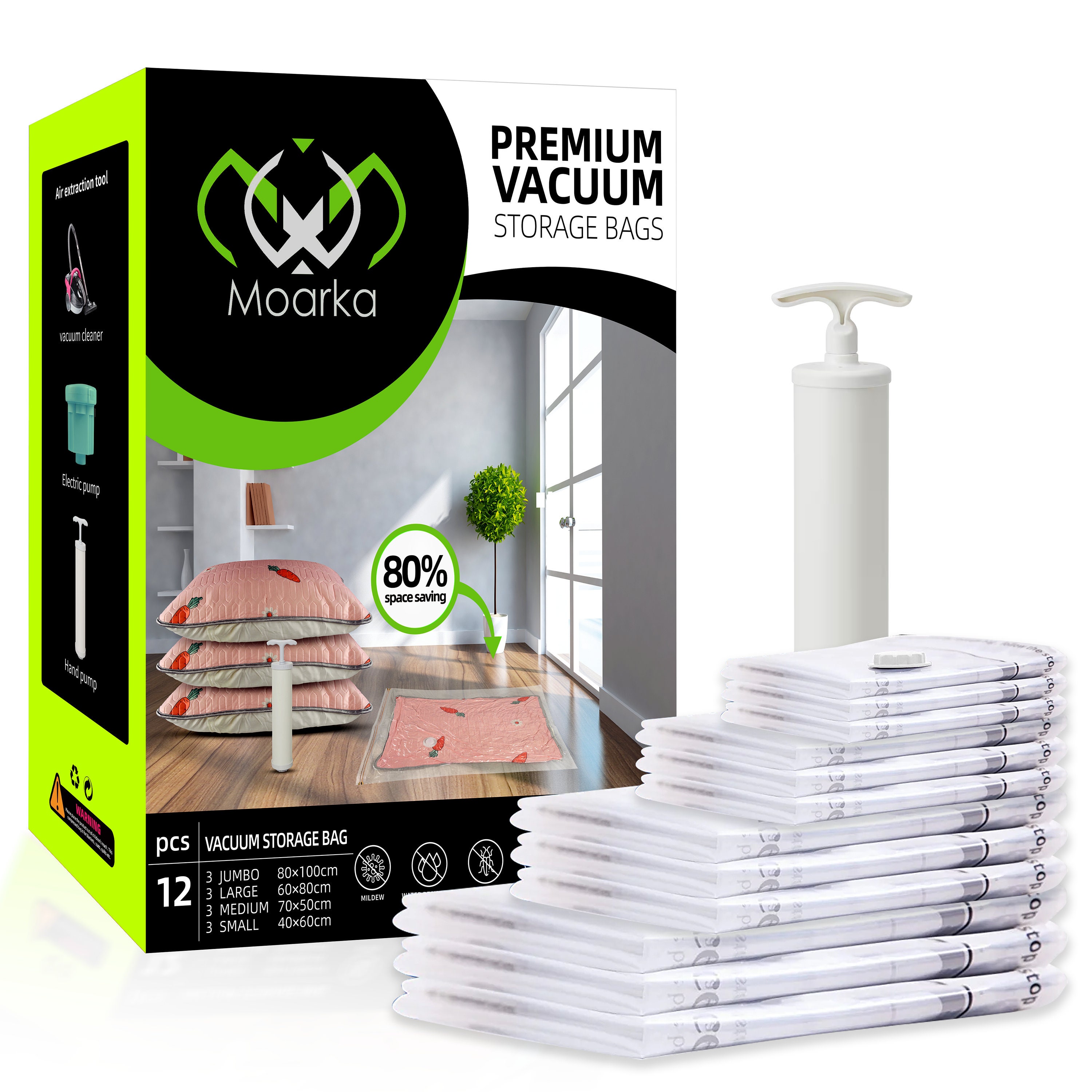 Vacuum Storage Bags, 10 Jumbo Space Saver Vacuum Seal Sealer Bags with Pump  for Clothes, Comforters, Blankets (10J)