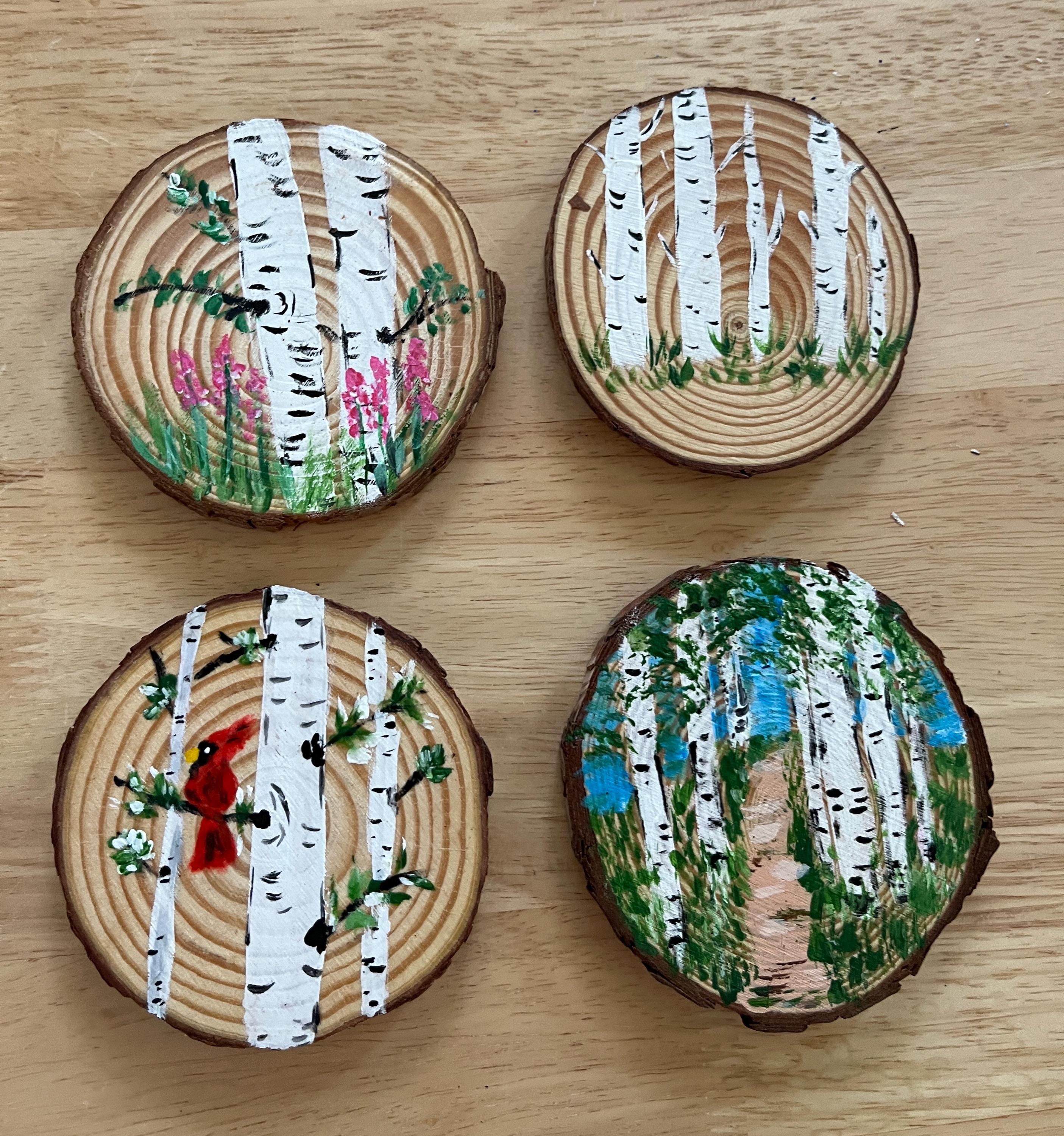 Hand Painted Wooden Coasters-birch Trees - Etsy