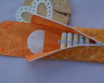 Hygiene bag /Colour: Orange /Period pocket/Cosmetic bag/ Tampon bag/Bag for panty liners and tampons/ Hygiene case