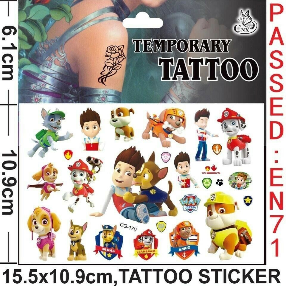 Paw Patrol Kids Gift Temporary Art Tattoo Sticker Etsy
